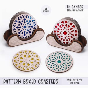 6 Decorative Pattern Coasters Bundle Svg, Laser Cut Svg Files, Coaster Wood Cutting Files, Coaster Laser Glowforge, Mandolorian Coaster File