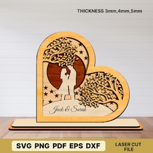 Couple en forme de coeur SVG, couple romantique Svg découpé au laser, panneau en bois personnalisé couple, fichier numérique découpé au laser en couches, amour décor laser