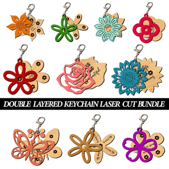 Double Layered Flower Keychain Gift SVG, Motherday Gift, Gift for Her, Lasercut File, wooden Laser Cut Affirmation Design (Digital File)