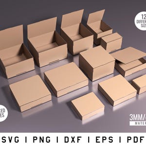 Geschenkbox Laser Cut Box mit Klappdeckel, Aufbewahrungsbox, 16 verschiedene Größen, mehrere Materialstärken, Laserschnittdateien Glowforge SVG, DXF