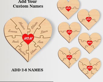 Muttertag SVG-Schnittdatei, Laser geschnitten Herz Familienname Puzzle SVG Laser, Familie Laserschnitt svg, 2 bis 8 Stammbaum Puzzlevorlagen SVG