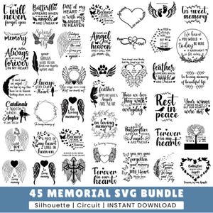 45 Memorial Svg-bundel, Angel Wings Svg, Memorial Svg-shirt, In Loving Memory Png, Memory Svg, Pet Love Prints, Cricut, silhouet, huisdier verlies png