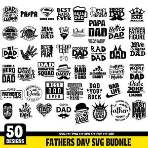 Pacote com 50 SVGs para o Dia dos Pais, SVG do melhor pai de todos os tempos, Superpai, SVG do pai mais legal, SVG do pai, SVG do papai, SVG com citações para o Dia dos Pais, Designs de camisetas para pais