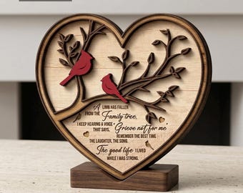 3D Cardinal Family Tree Laser Cut File, Heart Memorial Design (Digital Download)