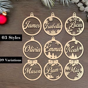 Ornamento in legno da appendere personalizzato, decorazioni con nomi tagliati al laser, stili festivi, regalo migliore personalizzato, palline per albero, SVG, San Valentino, festa della mamma