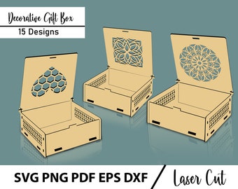 Decorative Gift Box SVG, Different Pattern Decorative Gift Box, Jewelry Box With Lid, Vector Files For Wood Laser Cutting