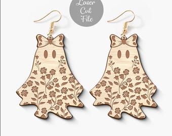 Boho Floral Ghost Earrings, Retro Fall Halloween Laser Cut SVG File