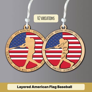 Layered American Flag Baseball Hitter Ornament, Baseball Ornament Bundle SVG, Baseball Ornament Cut File, Round Baseball SVG, Sports Svg
