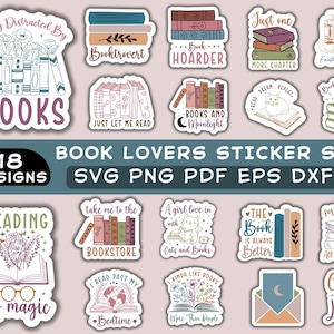 Digitale sticker boekenliefhebber bundel PNG SVG, boekenliefhebbers digitale stickers, boekenliefhebber boekenlezer stickers, bloemen boeksticker