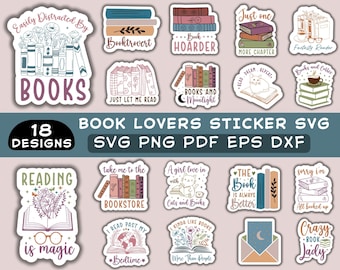 Digital Sticker Book Lover Bundle PNG SVG, Book Lovers Digital Stickers, Book Lover Book Reader Stickers, Floral Book Sticker