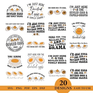 Paquete SVG de huevos rellenos, estoy aquí solo por los huevos rellenos y el drama familiar Svg, divertida camiseta de Acción de Gracias Svg, sublimación de Cricut de Acción de Gracias