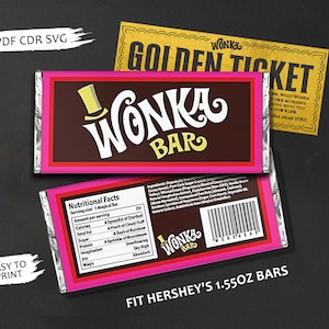 Wonka Chocolate Bar Label, Willy Wonka Party Supplies, 1.55oz Digital PDF for Hershey's, DIY Wrapper, Party Favor, Halloween, Birthday