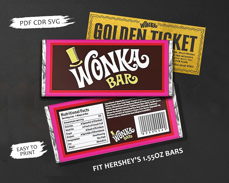 Wonka Chocolate Bar Label, Willy Wonka Party Supplies, 1.55oz Digital PDF for Hershey's, DIY ...