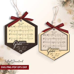 Musical Grace Ornament Svg File, Xmas Hanging Ornaments CNC Glowforge, Lasercut Decor DXF, Wooden Amazing Grace Decor Cricut Silhouette Svg