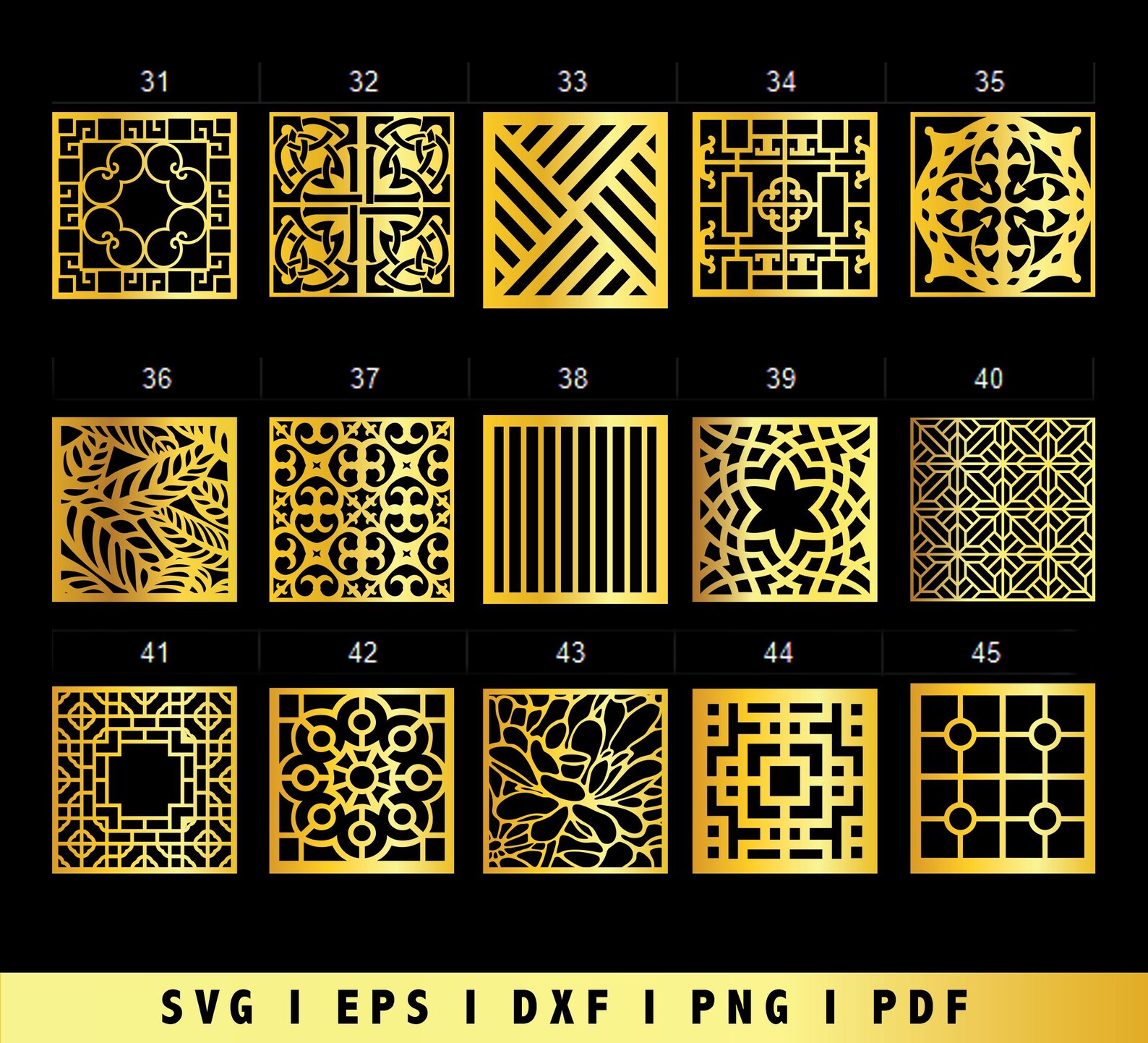 Square Metal Panel Pattern Square Geometric Patterns Panel Set Laser Cutting CNC Cutting Files ...