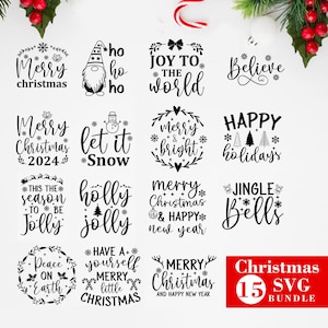 Joyeux Noël SVG Bundle, Noël Clipart Bundle DXF, hiver Svg, Svg père Noël, drôle de citations de Noël Svg, Noël Svg Noël coupe fichier PNG