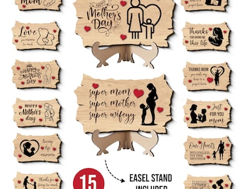Mother‘s Day Heart Sign SVG, Thanks to Mom Home Decor Mom Floral Heart Plaque Laser Cut File, Wooden Mom Gift, Glowforge xTool
