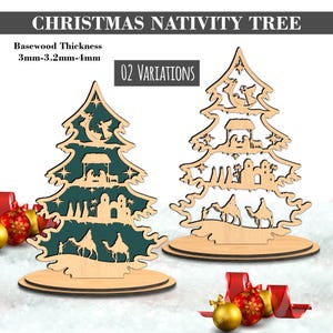 Decorazione albero di Natale Natività taglio laser SVG, Supporto Natività SVG, File taglio laser ornamento di Natale, File CNC albero di Natale in legno Glowforge