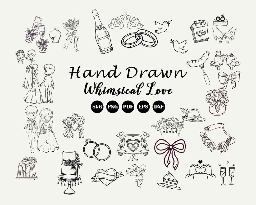 Whimsical Wedding SVG Clipart Bundle, Hand Drawn, Wedding Icon ...