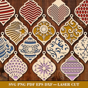 Christmas Ornaments SVG Laser Cut Files, Christmas Wooden Decoration Cut File, Christmas Tree SVG, Xmas laser cut vector, Glowforge SVG file