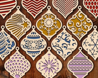 Christmas Ornaments SVG Laser Cut Files, Christmas Hanging Wooden Decoration, Christmas Tree Decor Xmas laser cut vector Glowforge SVG file