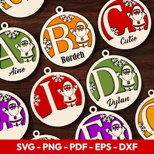 Palline di ornamenti natalizi SVG, pacchetto di palline di alfabeti natalizi SVG, file di taglio laser di palline di Babbo Natale, monogramma SVG, Glowforge, CNC Cricut