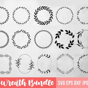 Paquete de coronas SVG, corona floral, paquete de flores SVG botánicas dibujadas a mano, SVG floral de círculo de laurel, SVG de boda, paquete de coronas SVG