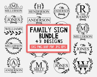 Familienname Monogramm SVG Bundle 43 Designs, Familien Zeichen SVG, Familien Monogramm Zeichen, Familien Name SVG, Familien Monogramm SVG, Familien Kranz Design