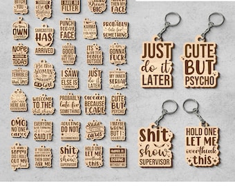 Funny Sarcasm Keychain SVG Bundle, Laser Cut Files, Witty Quotes (Digital Download)