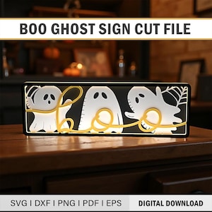 BOO GHOST Sign Laser SVG, Boo Ghost Framed Laser Sign, cute Halloween Svg, Fall Laser Svg glowforge Laser ghost File, halloween Decor Svg