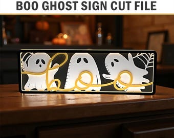 Boo Ghost Sign Laser Cut File, Halloween Decor SVG (Digital Download)