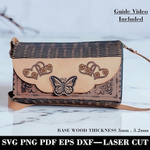 File in formato SVG per borsa a mano in legno tagliata al laser Glowforge, file in formato SVG per Cricut, file CNC per borsa a mano decorativa vettoriale DXF, modello vettoriale CNC