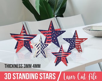 4th july svg, Set of 5 Patriotic Stars, 3D Standing Stars, Stripes for Mantle, Table Top Decor SVG, American Flag, Glowforge, Ornaments