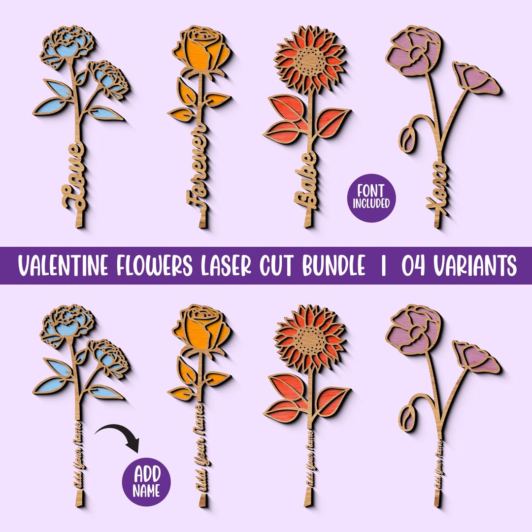Teacher Flower SVG Laser Cut Bundle | Custom Name Gift | Valentine ...