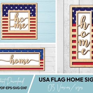 USA Flag Home Signs SVG File, USA Flag Sign Cricut File, Laser Ready Files for Glowforge and All Laser Cutters, Instant Download
