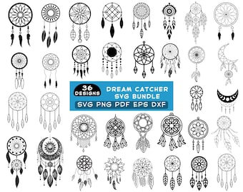 Dreamcatcher SVG Bundle, Dreamcatcher Clipart, Boho SVG, Feathers Svg Dreamcatcher PNG Bundle, Catcher Digital, Hand Drawn Svg Digital Print