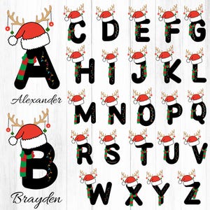 Pacote de alfabeto de Natal SVG, letras A-Z Svg para Cricut, Silhouette Cameo, sublimação, ideias de presentes de Natal personalizados, sobrenome PNG
