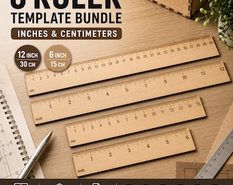Laser Cut Ruler Bundle SVG, Inches Centimeters Ruler File, Horizontal Measuring Scale, Wood Laser Cut Template Glowforge Cricut CNC Cut File