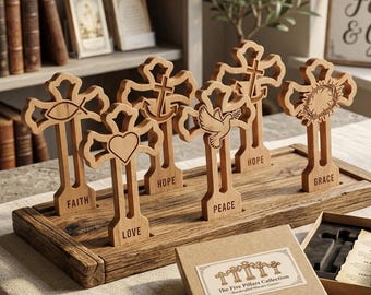 Faith Hope Love Cross SVG, Set of 5 Christian Comfort Cross Designs, Laser Cut File, Prayer Pocket Cross, Religious Vector Download