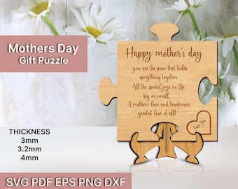 Mothers Day Puzzle Piece Poem SVG Laser Engraved Cut File, + Easel, Inspirational Words, Glowforge Ready & Tested, Gift for her