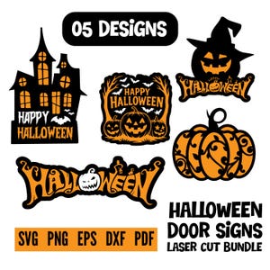 Halloween Door Signs Laser Cut Bundle, Halloween Welcome Sign, Halloween Wood Sign, Halloween Glowforge File, Halloween Door Hanger LaserCut