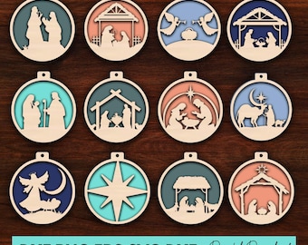 Nativity Scene Christmas Tree Ornaments SVG Lasercut Bundle, Nativity Xmax Decor Baubles SVG, Nativity Hanging Signs, Laser cut files