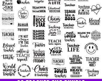 Paquete de 50 SVG de profesor, SVG con frase de profesor, SVG de regreso a clases, SVG de profesor, SVG de escuela, SVG de vida docente, imprimible, Cricut y Silhouette