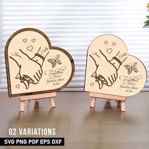 Ihr Name Personalisierter Valentinstag Herzförmiges Stehendes svg, liebevoller Jahrestag, Lasercut-Datei-Svg, besonders anfertigen hölzernes Liebesgeschenk für sie