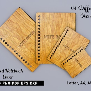 Plantilla de corte láser para portada de cuaderno espiral, portada de cuaderno Cricut dxf, portada de libro Glowforge Svg, descarga digital, corte vectorial CNC