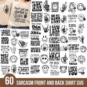 Sarcasme voor- en achterkant shirt SVG bundel, sarcastische gezegden SVG, volwassen humor SVG, png-bestand grappige citaten clipart SVG, retro sarcastische SVG