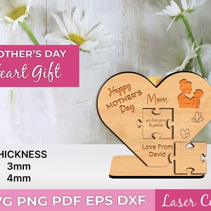 Mother day Heart Gift SVG, Puzzle Happy Mother’s Day Gift for Mom, Mother’s day gift laser cut SVG plan, Diy gift Digital Download