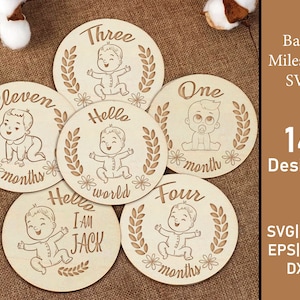 Rodadas de marcos mensais do bebê SVG, Pacote de marcos mensais do bebê svg, Glowforge Cricut e Silhouette, Hello World Svg, Download digital