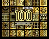 Square Geometric Patterns Panel Set laser cutting CNC Cutting Files Room Divider Decorative Panels DXF Window designs SVG Plasma cutting png