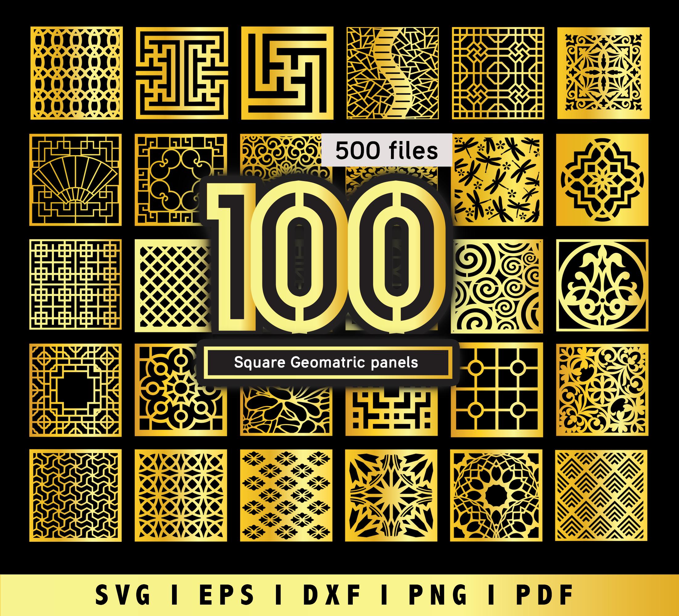 Juego de más de 100 paneles con patrones geométricos cuadrados para corte láser, plasma y CNC | SVG DXF PNG